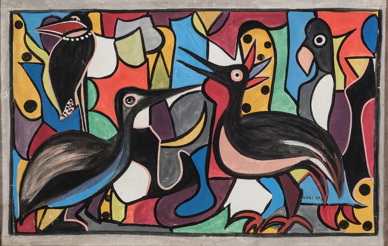 Илоки Ф. Четыре птицы. Браззавиль, 1960-е гг. Холст, гуашь..jpg