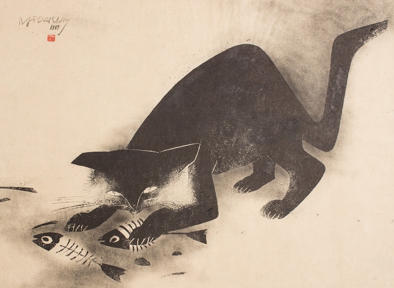 Нго Динь Тьыонг (1934 – нач. 2000х) Черная кошка Вьетнам, 1989 г. Бумага, ксилография.jpg